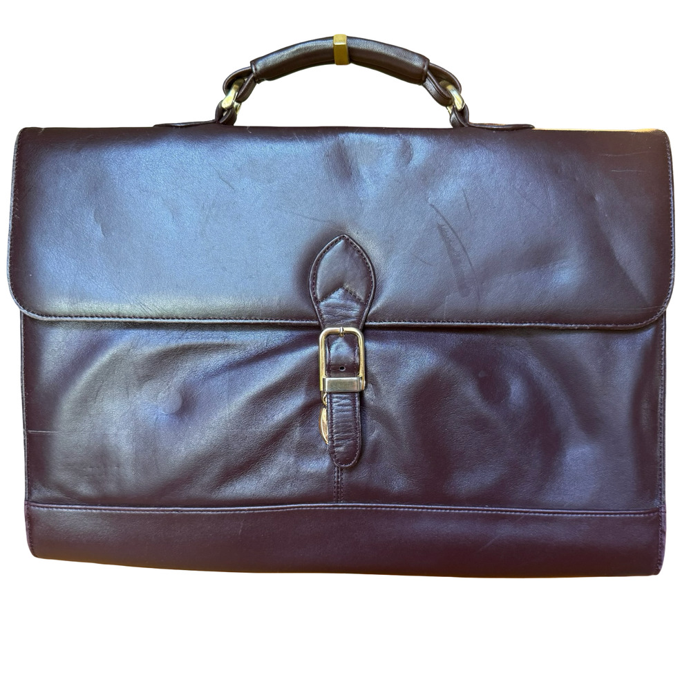 Lisa Loren Burgundy Leather Handbag Briefcase Career Laptop Bag 15.5x11x2